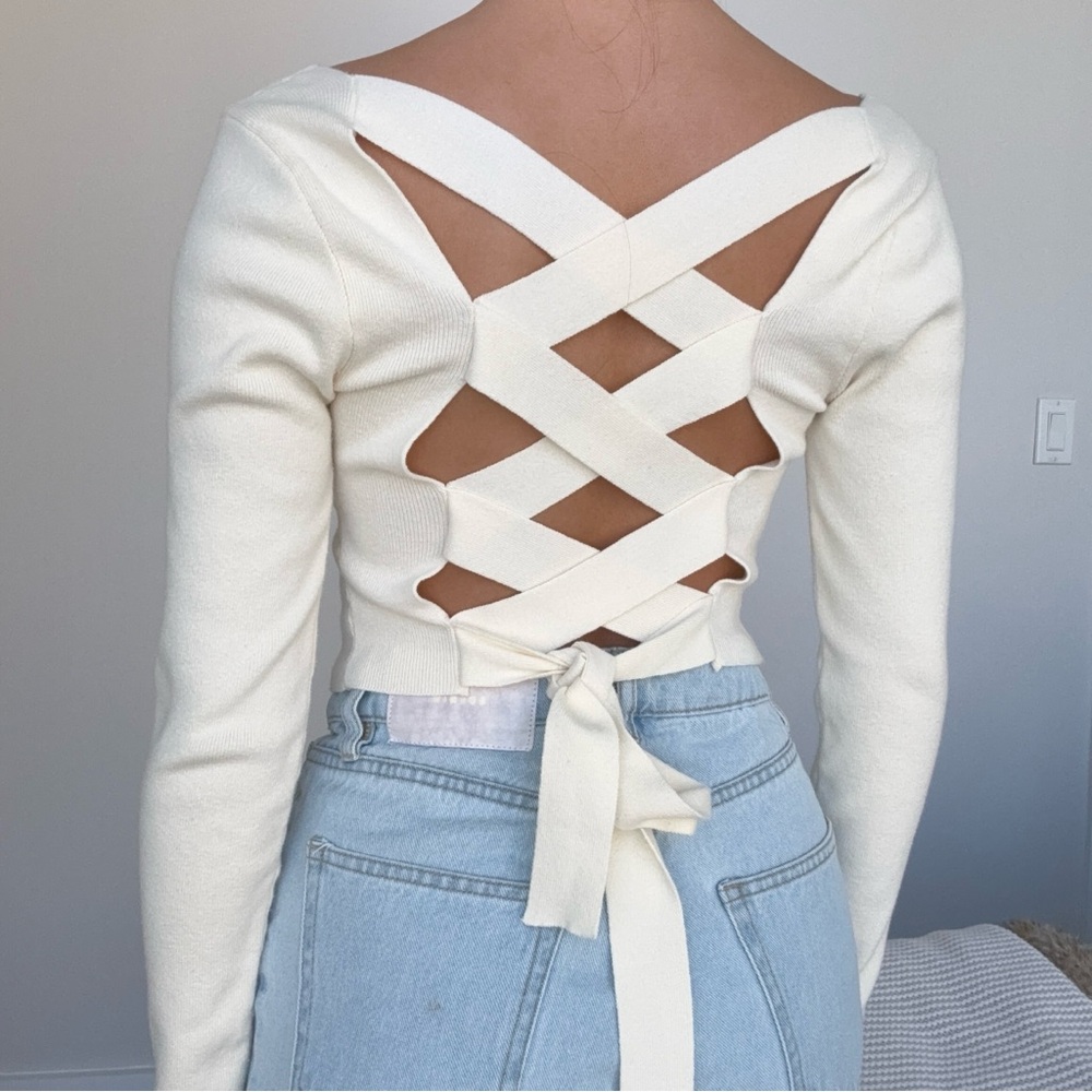 Cream Crisscross Back Sweater